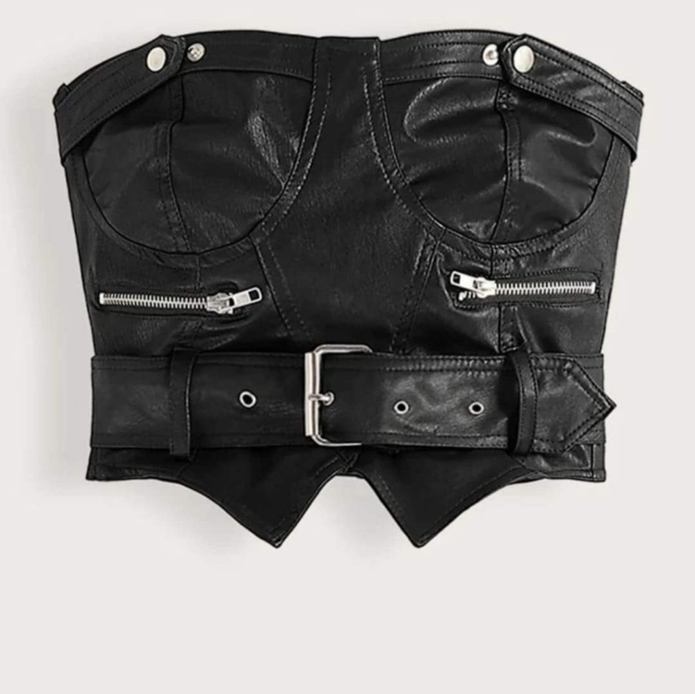 Black faux leather top